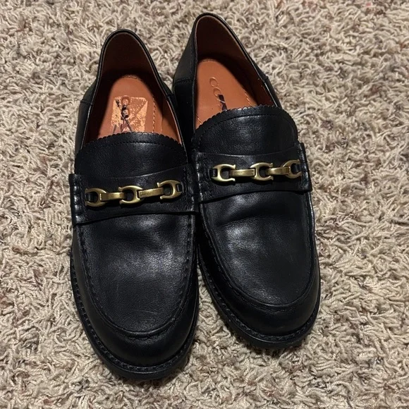 Coach Putnam loafer in black leather gold signature chain - Picture 2 of 7